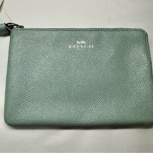 Coach Corner Zip Wristlet Wallet Glitter Crossgrain Leather F15154 Aqua Blue New